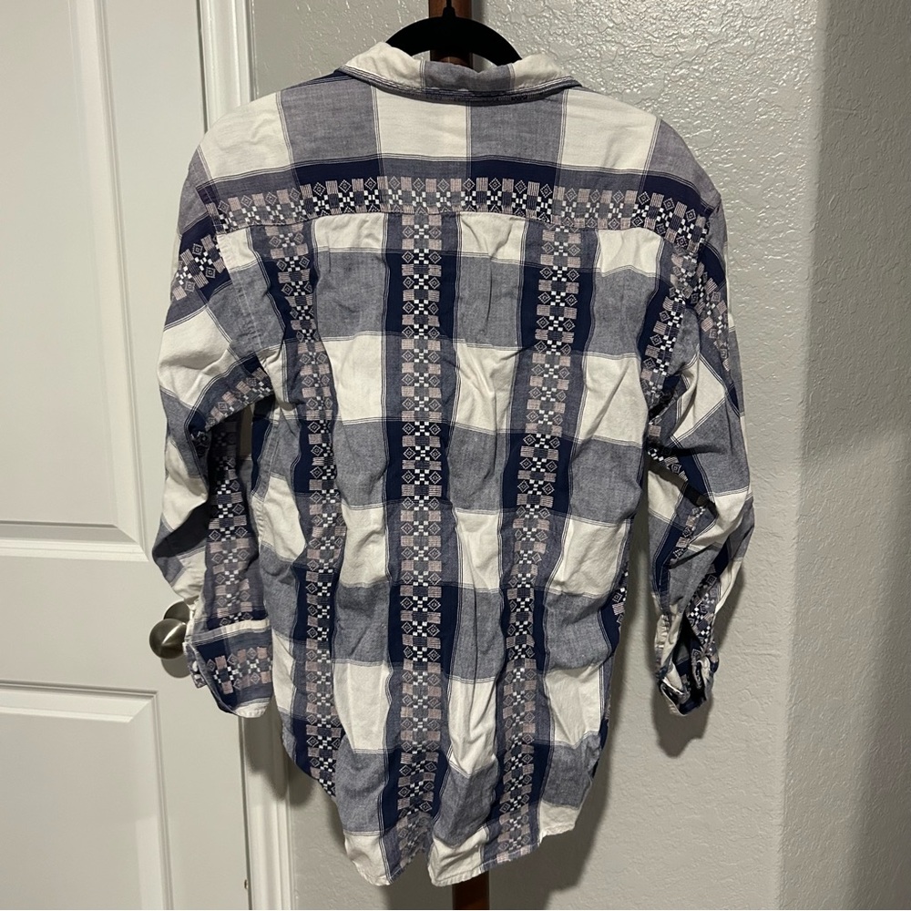 Vintage Krazy Kat Blue & White Aztec Pattern Plaid Button Up Shirt Size S |A111 - Picture 11 of 11